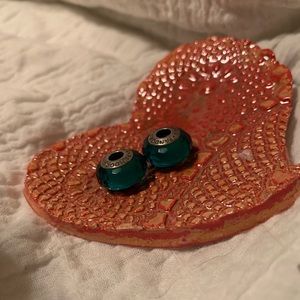 PANDORA teal, beveled Murano Glass Charm